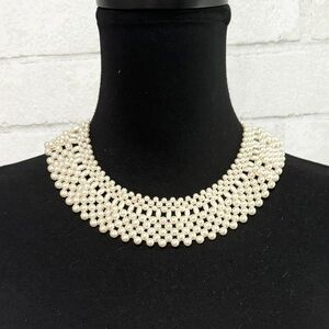 Vintage Cream Faux Pearl Plastic Mesh Beaded Bib Necklace